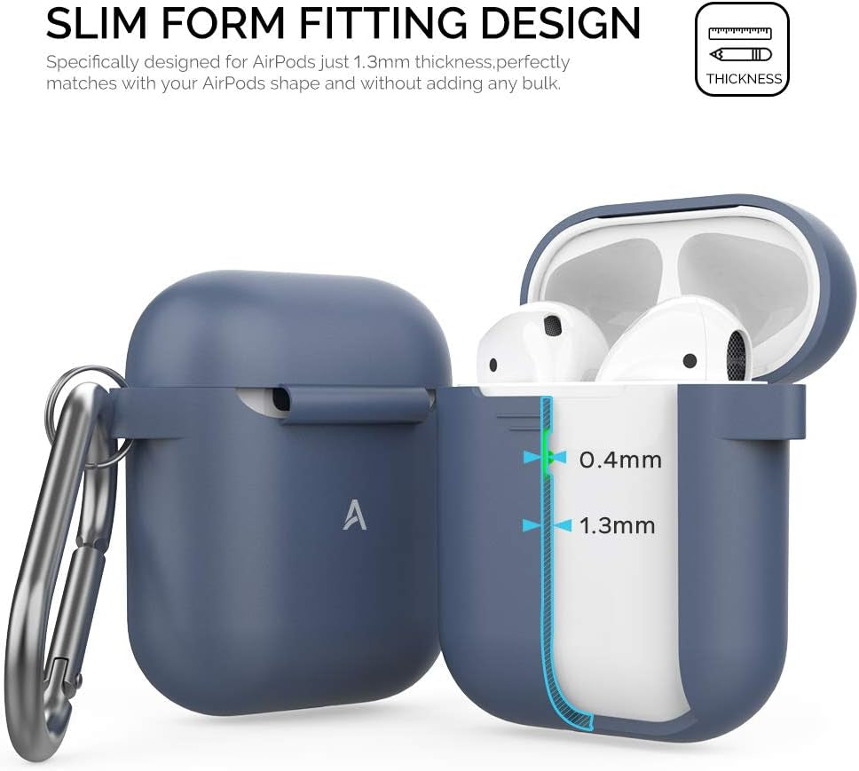 Ahastyle Upgrade Silicone Case Protective Cover [Front LED Visible] Compatible with Apple Airpods 2 & 1 (Navy Blue)