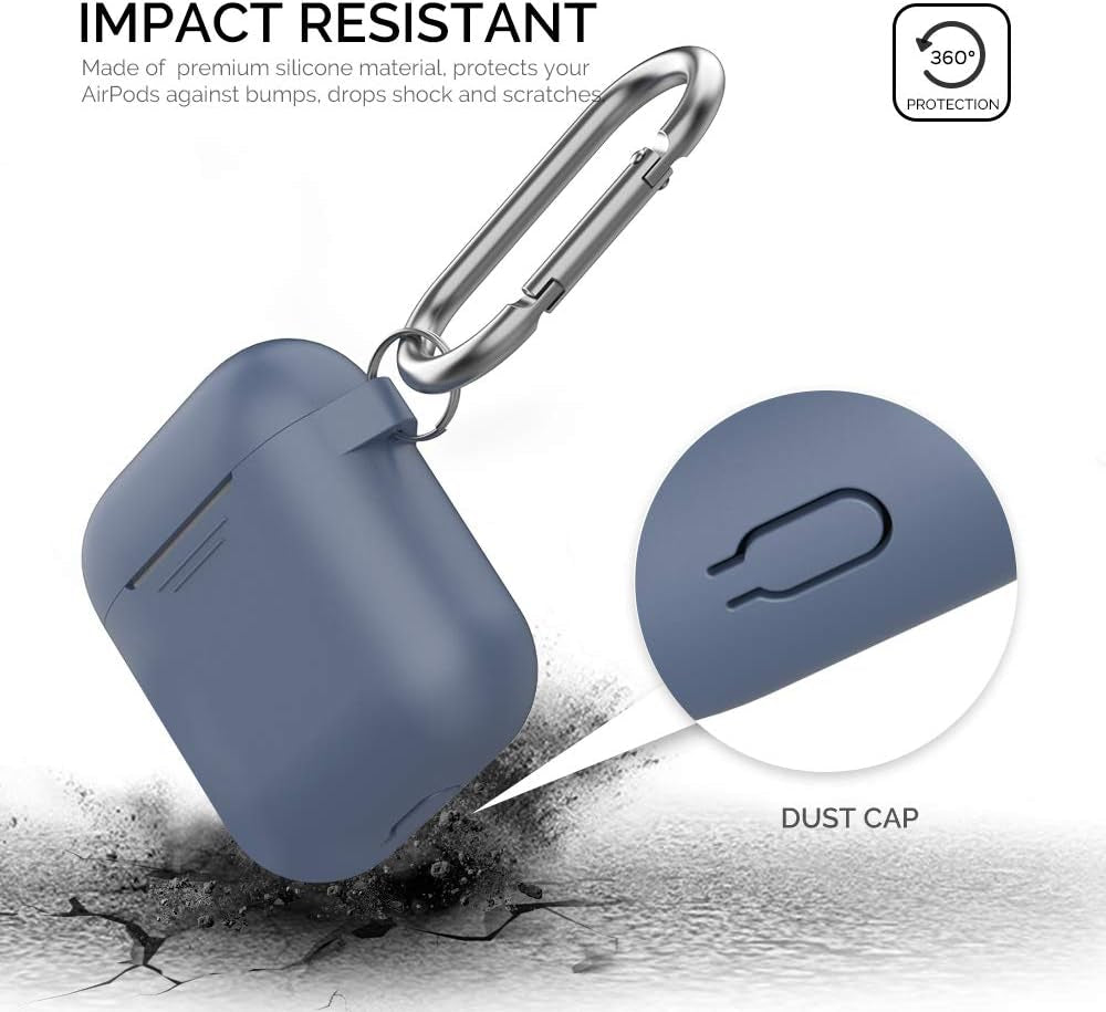 Ahastyle Upgrade Silicone Case Protective Cover [Front LED Visible] Compatible with Apple Airpods 2 & 1 (Navy Blue)