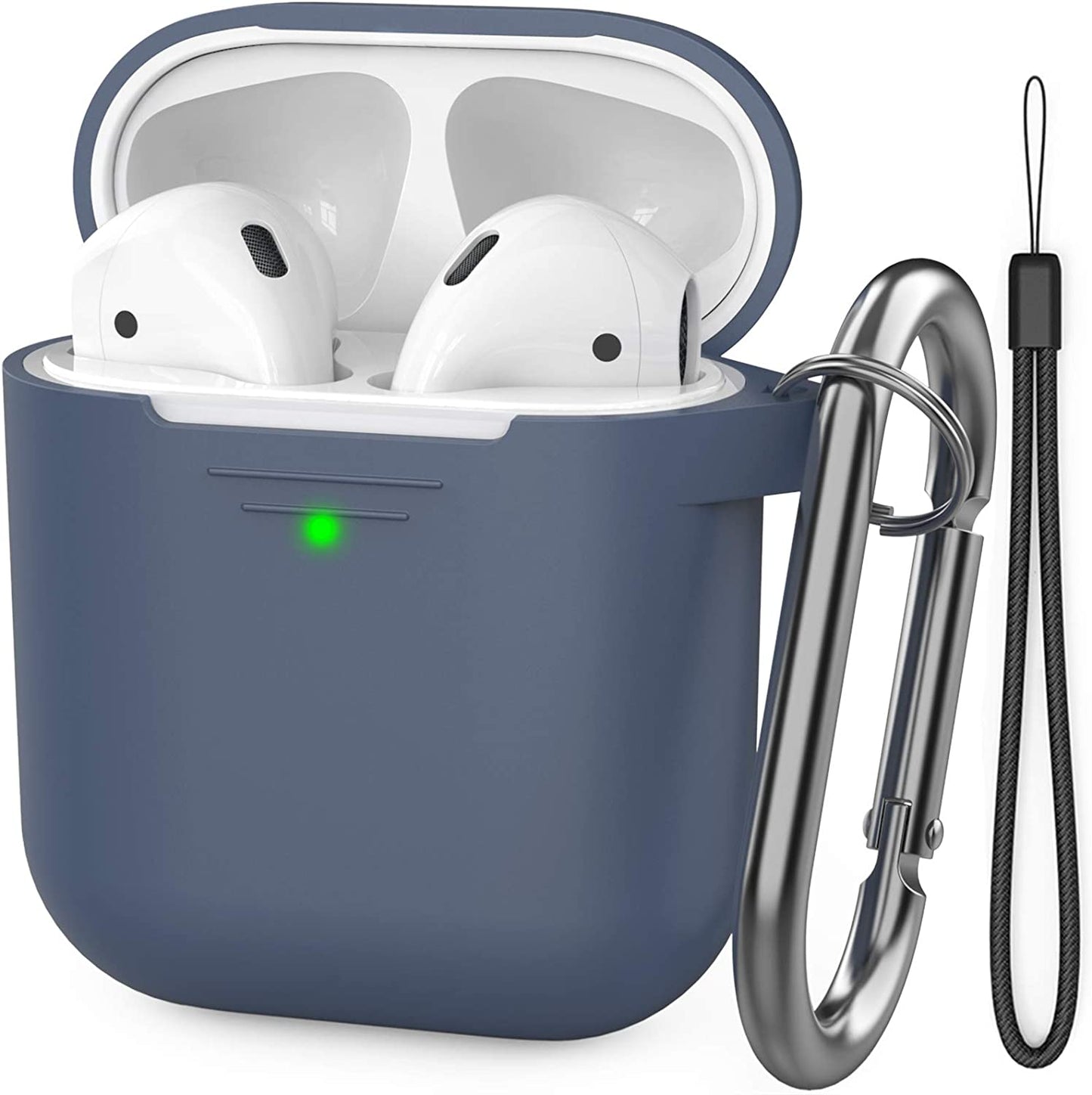 Ahastyle Upgrade Silicone Case Protective Cover [Front LED Visible] Compatible with Apple Airpods 2 & 1 (Navy Blue)