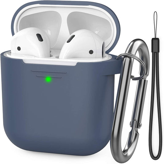 Ahastyle Upgrade Silicone Case Protective Cover [Front LED Visible] Compatible with Apple Airpods 2 & 1 (Navy Blue)