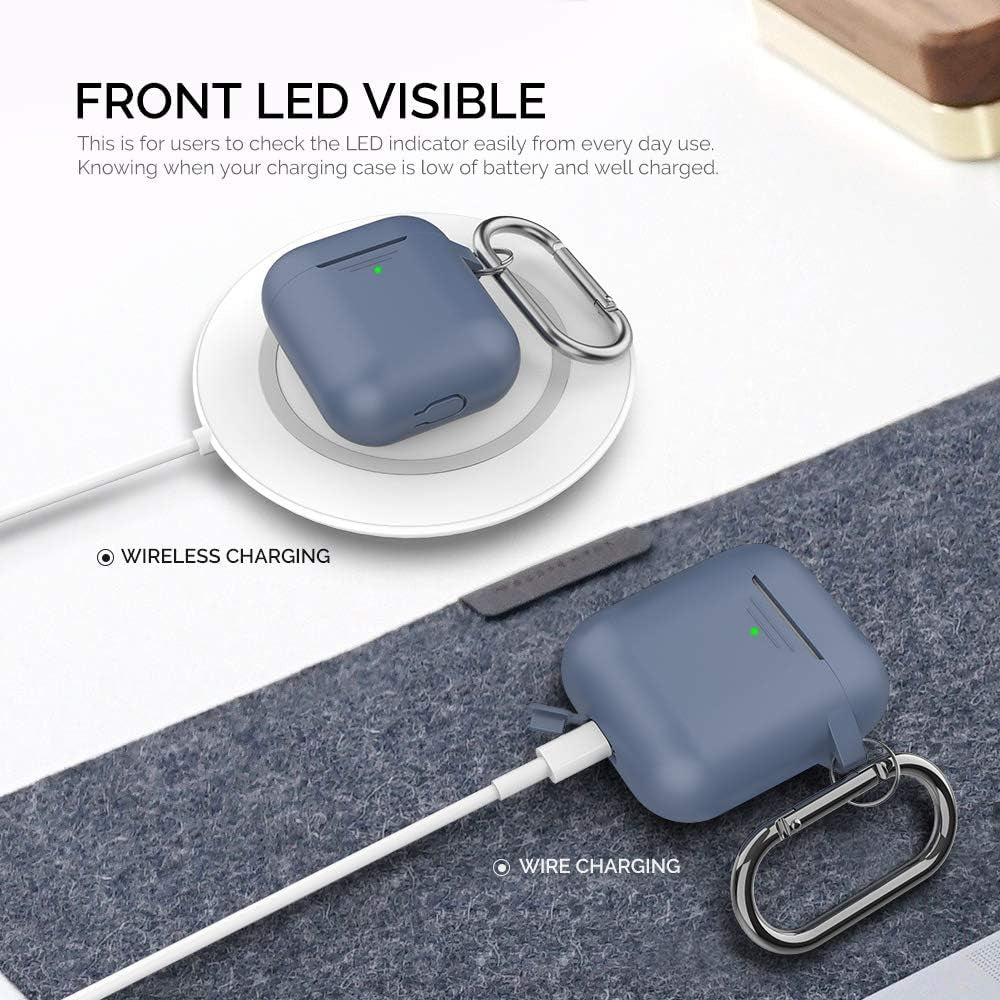 Ahastyle Upgrade Silicone Case Protective Cover [Front LED Visible] Compatible with Apple Airpods 2 & 1 (Navy Blue)