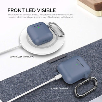 Ahastyle Upgrade Silicone Case Protective Cover [Front LED Visible] Compatible with Apple Airpods 2 & 1 (Navy Blue)