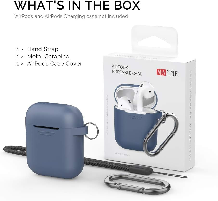 Ahastyle Upgrade Silicone Case Protective Cover [Front LED Visible] Compatible with Apple Airpods 2 & 1 (Navy Blue)